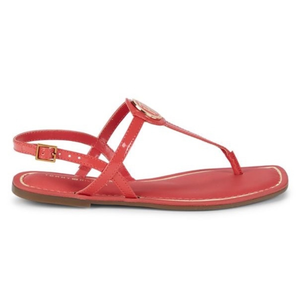 Tommy Hilfiger Red Leather T-Strap Sandals